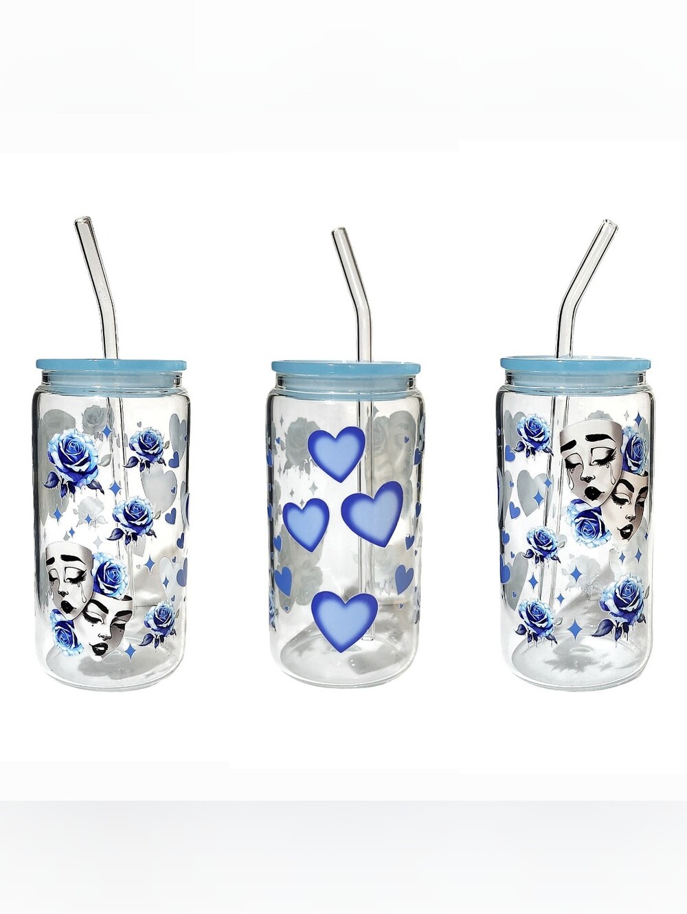 Smile Now Cry Later Roses Glass Tumbler Cup 16oz Blue